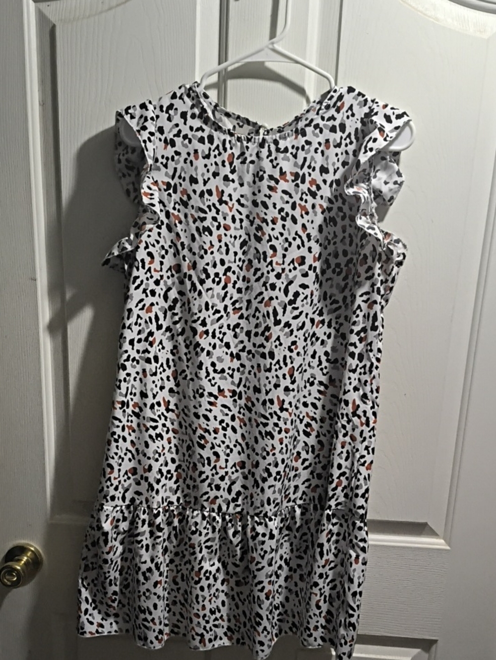 White Animal-Print Ruffle Sleeve Dress - Picture 1 of 3